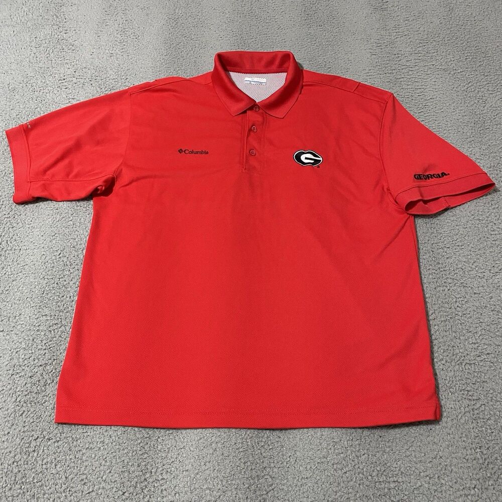 UGA Georgia Bulldogs Polo Shirt Mens Large Red Columbia PFG Vented Fishing Golf